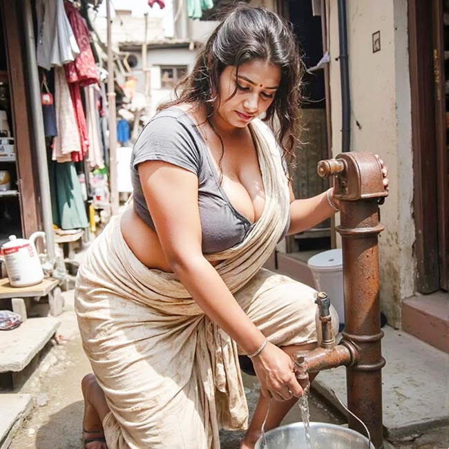 Cute village bhabhi photo in saree fetching water – hot & natural desi bhabhi look.