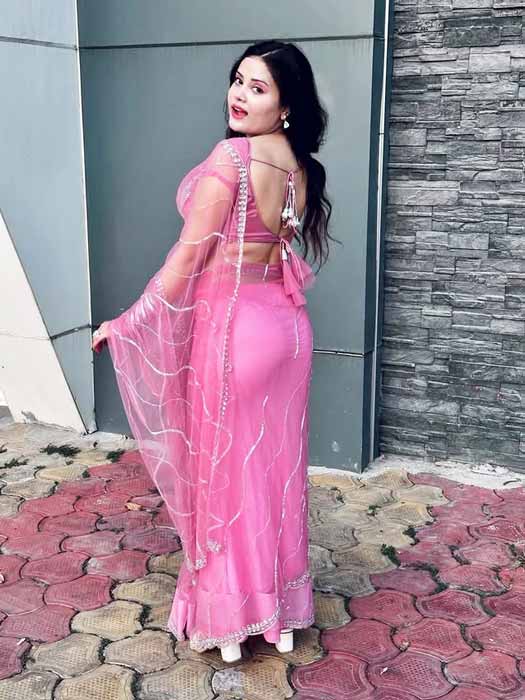 Hot sexy Indian bhabhi in a pink saree – desi bhabhi hot photo