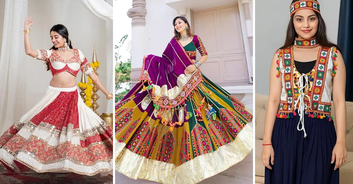 Latest Navratri Garba outfits for girls and women 2025 – stylish lehenga choli and traditional chaniya choli looks